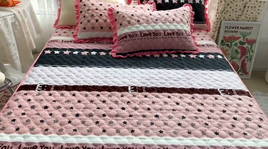 91家纺网 家纺一手货源 找家纺 羽爱家纺 2024新款牛奶绒直边款床盖床垫 星星相惜 