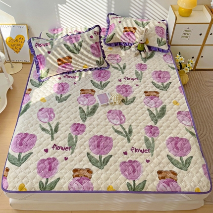 羽爱家纺 2024新款牛奶绒直边款床盖床垫 郁金香