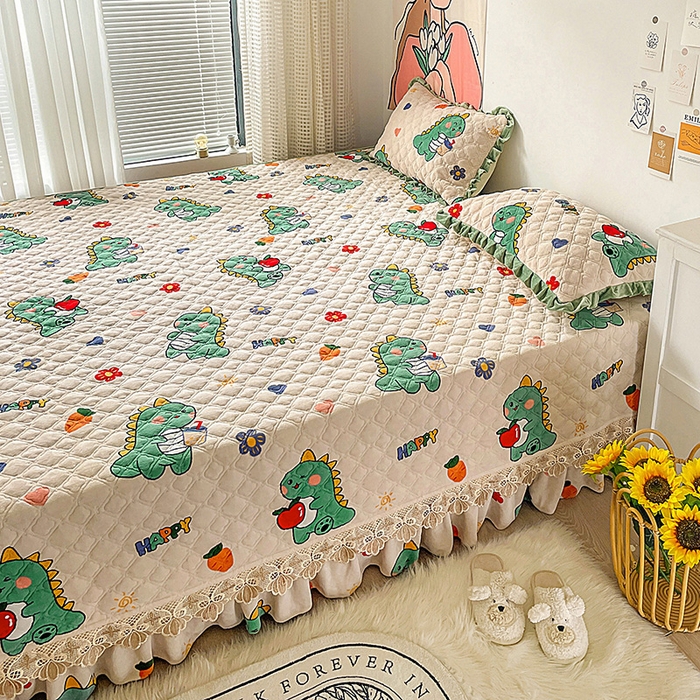 91家纺网 家纺一手货源 找家纺 羽爱家纺 2024新款牛奶绒榻榻米床盖 恐龙先生