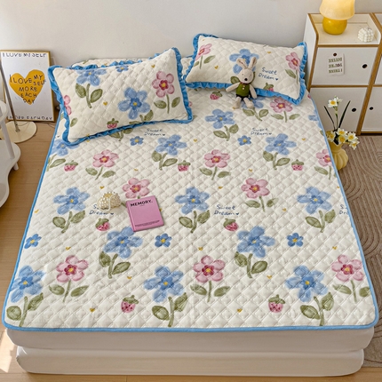 羽爱家纺 2024新款牛奶绒直边款床盖床垫 花海 