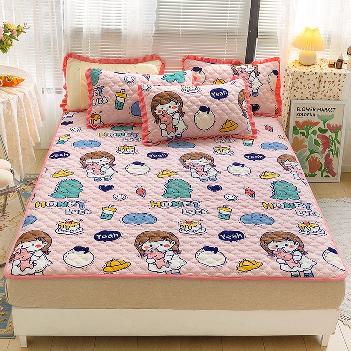 91家纺网 家纺一手货源 找家纺 羽爱家纺 2024新款牛奶绒直边款床盖床垫 蛋糕女孩