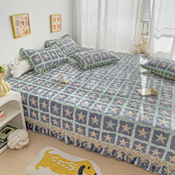 91家纺网 家纺一手货源 找家纺 羽爱家纺 2024新款牛奶绒榻榻米床盖 五角星 