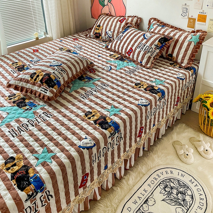 91家纺网 家纺一手货源 找家纺 羽爱家纺 2024新款牛奶绒榻榻米床盖 酷派小熊