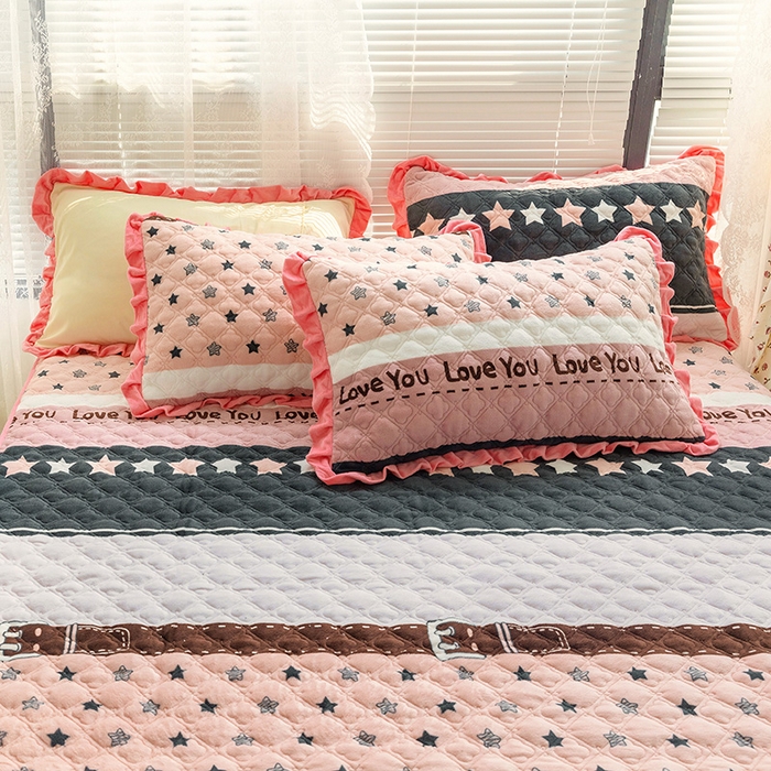 91家纺网 家纺一手货源 找家纺 羽爱家纺 2024新款牛奶绒直边款床盖床垫 星星相惜 