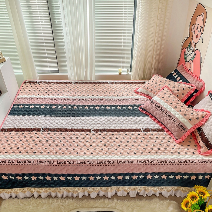 91家纺网 家纺一手货源 找家纺 羽爱家纺 2024新款牛奶绒榻榻米床盖 星星相惜