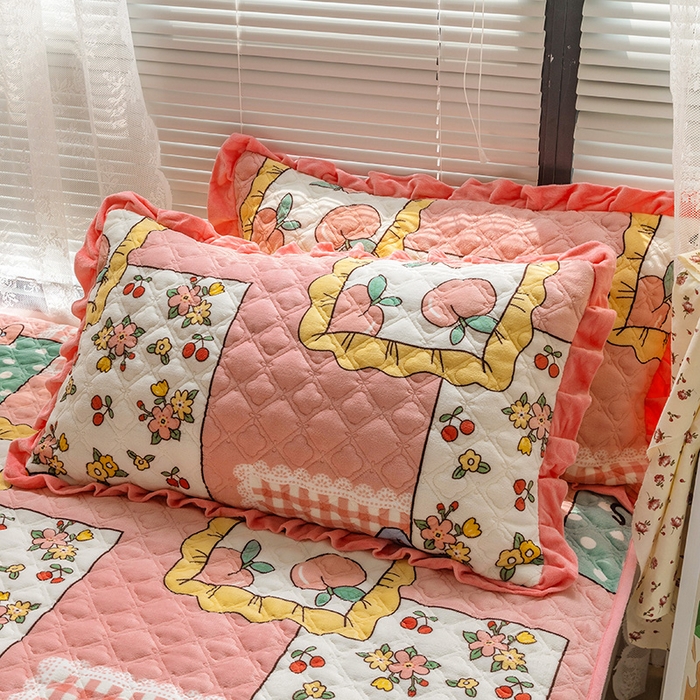 91家纺网 家纺一手货源 找家纺 羽爱家纺 2024新款牛奶绒直边款床盖床垫 甜蜜一方