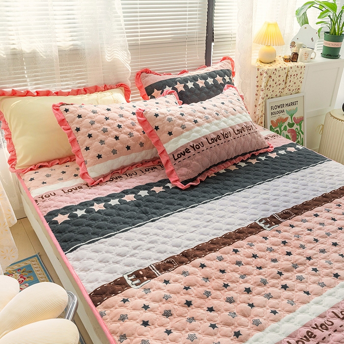 91家纺网 家纺一手货源 找家纺 羽爱家纺 2024新款牛奶绒直边款床盖床垫 星星相惜 