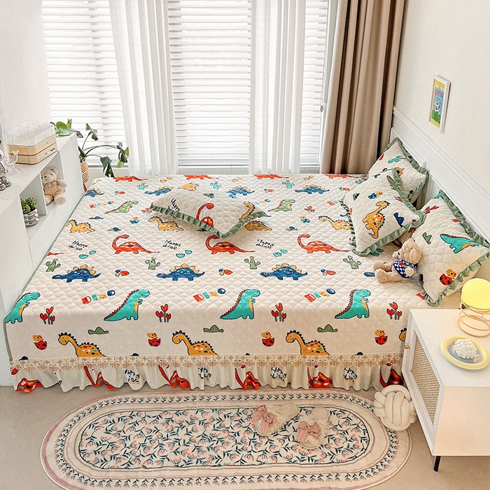 91家纺网 家纺一手货源 找家纺 羽爱家纺 2024新款牛奶绒榻榻米床盖 恐龙世界