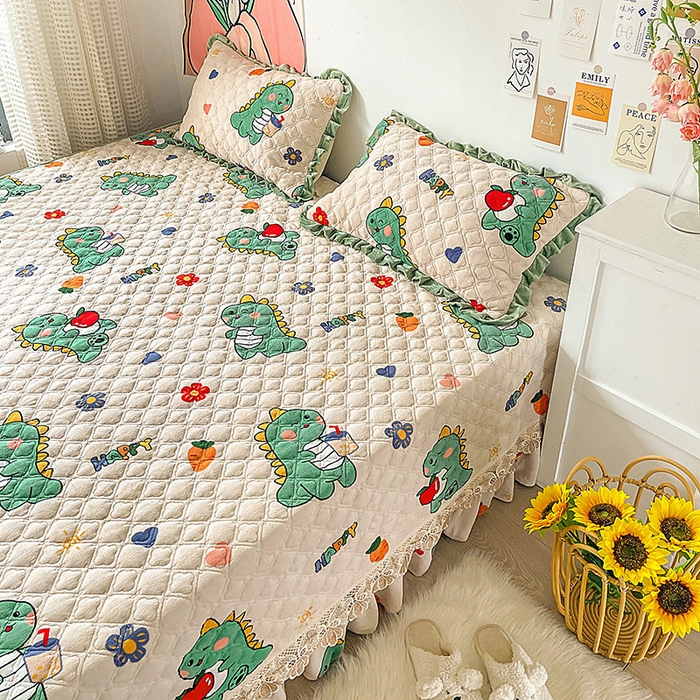 91家纺网 家纺一手货源 找家纺 羽爱家纺 2024新款牛奶绒榻榻米床盖 恐龙先生