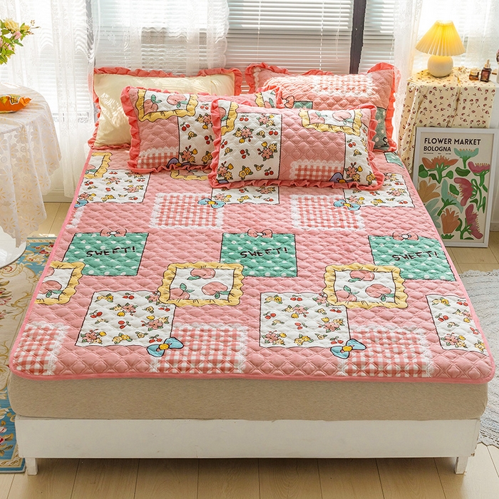 91家纺网 家纺一手货源 找家纺 羽爱家纺 2024新款牛奶绒直边款床盖床垫 甜蜜一方