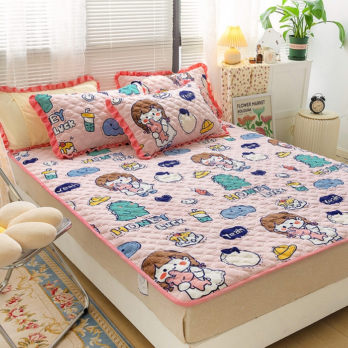 91家纺网 家纺一手货源 找家纺 羽爱家纺 2024新款牛奶绒直边款床盖床垫 蛋糕女孩