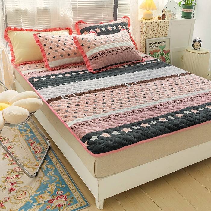 91家纺网 家纺一手货源 找家纺 羽爱家纺 2024新款牛奶绒直边款床盖床垫 星星相惜 