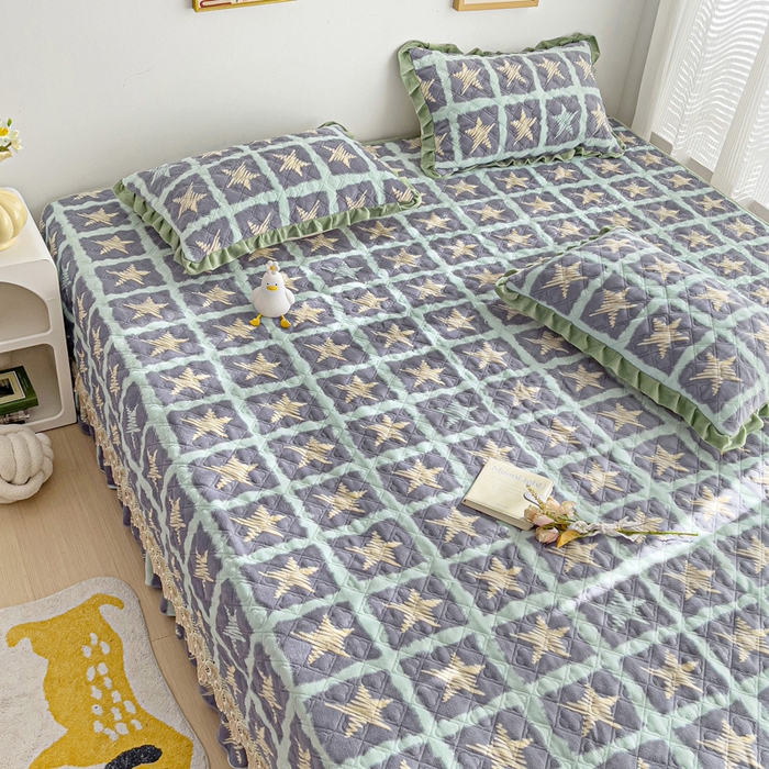 91家纺网 家纺一手货源 找家纺 羽爱家纺 2024新款牛奶绒榻榻米床盖 五角星 