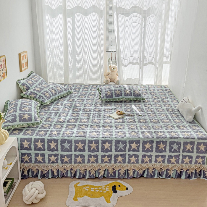 91家纺网 家纺一手货源 找家纺 羽爱家纺 2024新款牛奶绒榻榻米床盖 五角星 