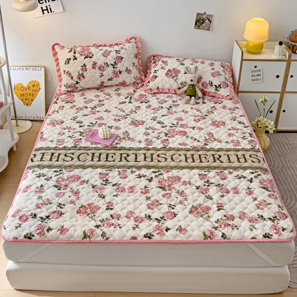 羽爱家纺 2024新款牛奶绒直边款床盖床垫 花梦