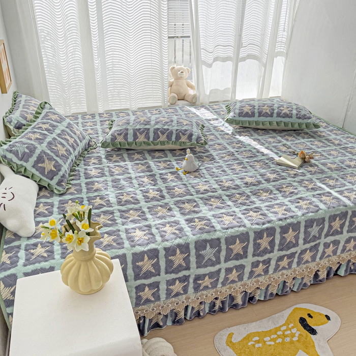 91家纺网 家纺一手货源 找家纺 羽爱家纺 2024新款牛奶绒榻榻米床盖 五角星 