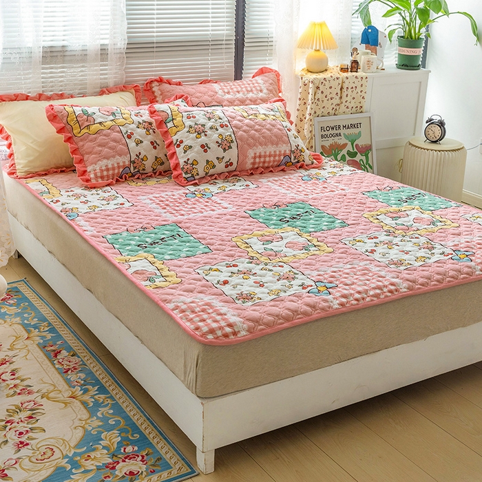 91家纺网 家纺一手货源 找家纺 羽爱家纺 2024新款牛奶绒直边款床盖床垫 甜蜜一方