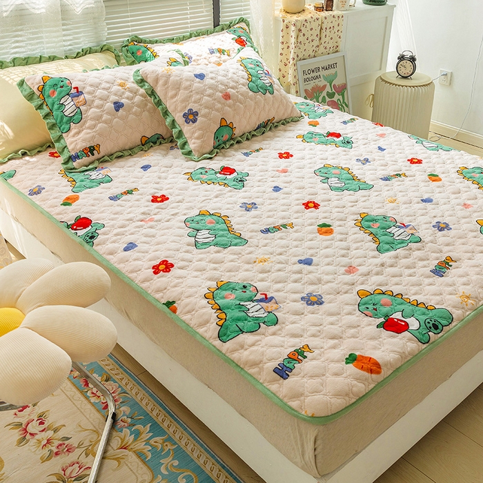 91家纺网 家纺一手货源 找家纺 羽爱家纺 2024新款牛奶绒直边款床盖床垫 恐龙先生 