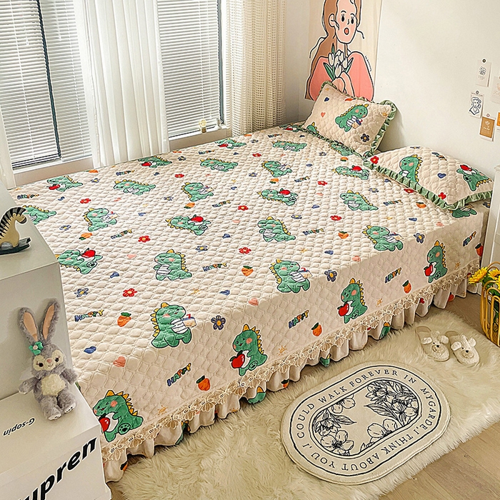 91家纺网 家纺一手货源 找家纺 羽爱家纺 2024新款牛奶绒榻榻米床盖 恐龙先生