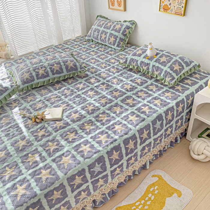 91家纺网 家纺一手货源 找家纺 羽爱家纺 2024新款牛奶绒榻榻米床盖 五角星 