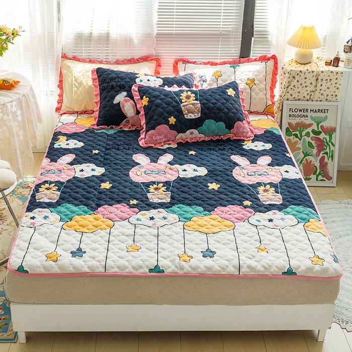 91家纺网 家纺一手货源 找家纺 羽爱家纺 2024新款牛奶绒直边款床盖床垫 萌萌哒