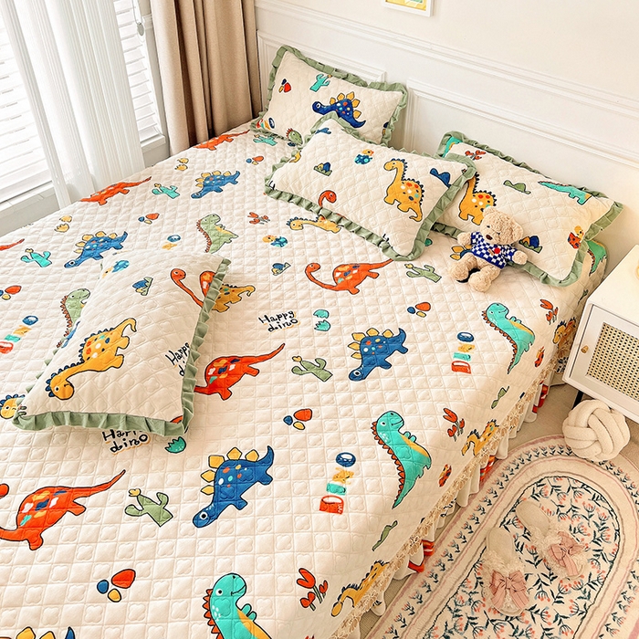 91家纺网 家纺一手货源 找家纺 羽爱家纺 2024新款牛奶绒榻榻米床盖 恐龙世界