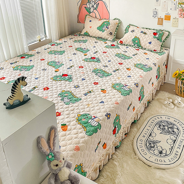 91家纺网 家纺一手货源 找家纺 羽爱家纺 2024新款牛奶绒榻榻米床盖 恐龙先生