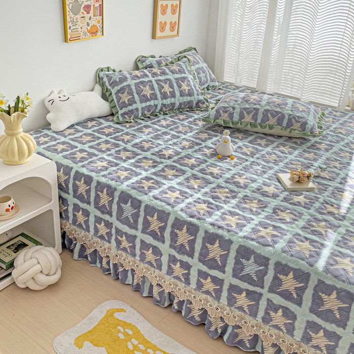 91家纺网 家纺一手货源 找家纺 羽爱家纺 2024新款牛奶绒榻榻米床盖 五角星 