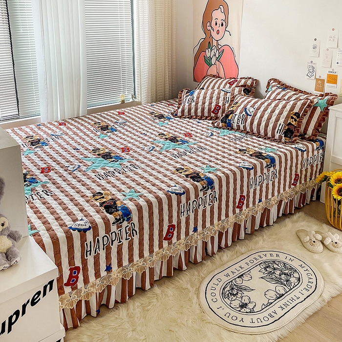 91家纺网 家纺一手货源 找家纺 羽爱家纺 2024新款牛奶绒榻榻米床盖 酷派小熊