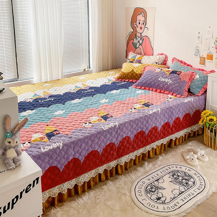 91家纺网 家纺一手货源 找家纺 羽爱家纺 2024新款牛奶绒榻榻米床盖 牛牛屋