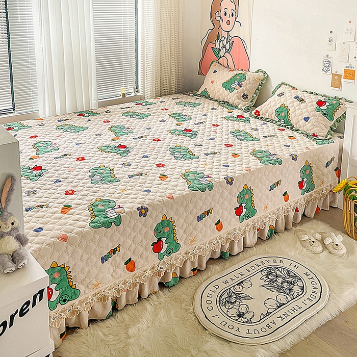 91家纺网 家纺一手货源 找家纺 羽爱家纺 2024新款牛奶绒榻榻米床盖 恐龙先生