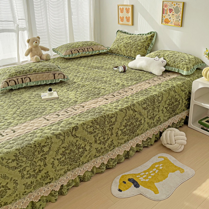 91家纺网 家纺一手货源 找家纺 羽爱家纺 2024新款牛奶绒榻榻米床盖 晨光 