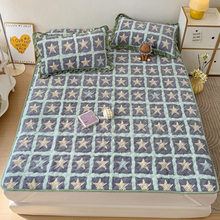 羽爱家纺 2024新款牛奶绒直边款床盖床垫 五角星