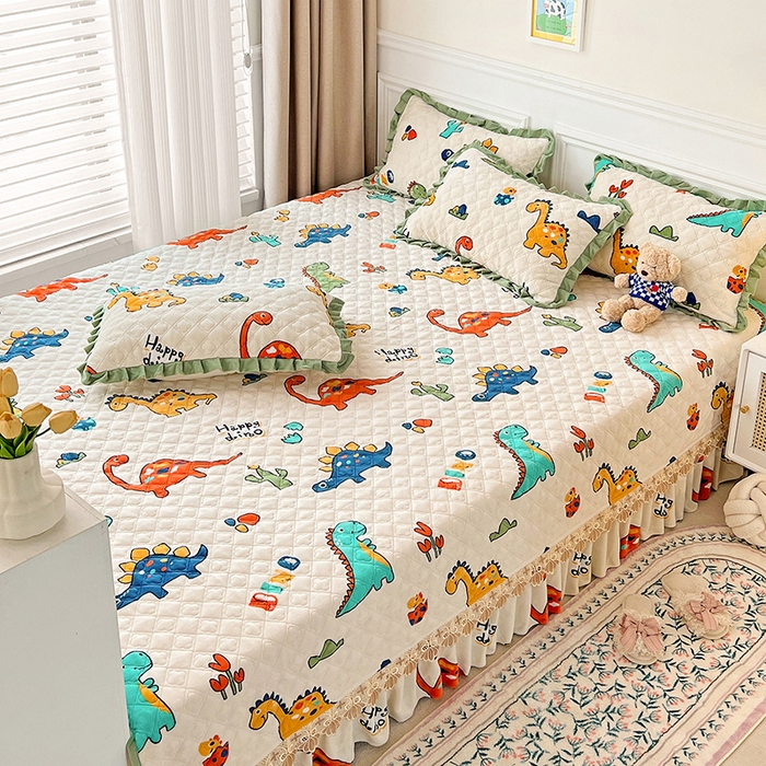 91家纺网 家纺一手货源 找家纺 羽爱家纺 2024新款牛奶绒榻榻米床盖 恐龙世界