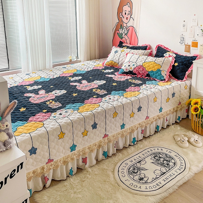 91家纺网 家纺一手货源 找家纺 羽爱家纺 2024新款牛奶绒榻榻米床盖 萌萌哒