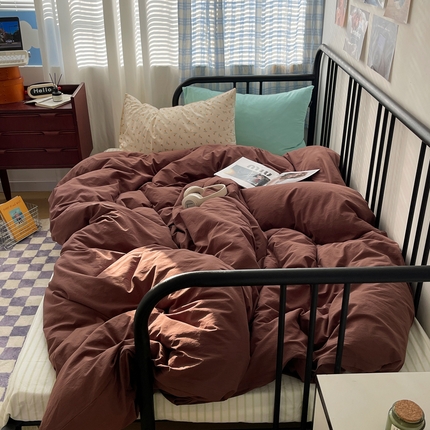 91家纺网 家纺一手货源 找家纺 蜜宿 2024新款ins混搭全棉水洗棉四件套 咖啡奶糖