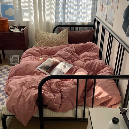 91家纺网 家纺一手货源 找家纺 蜜宿 2024新款ins混搭全棉水洗棉四件套 粉美拉德