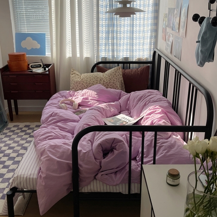 91家纺网 家纺一手货源 找家纺 蜜宿 2024新款ins混搭全棉水洗棉四件套 香芋浅紫