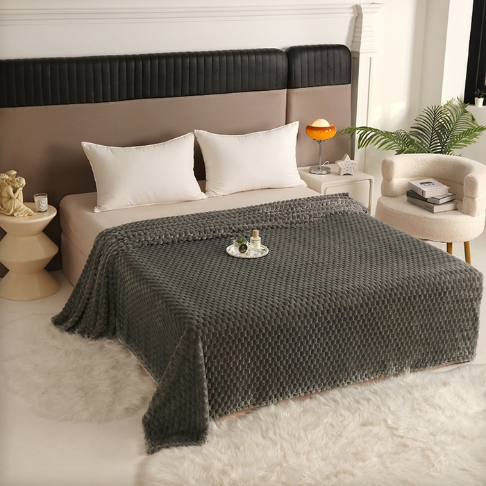 91家纺网 家纺一手货源 找家纺 新丽佳家纺 2023新款法莱绒立体提花毛毯休闲毯办公午睡毯小毯子 深灰