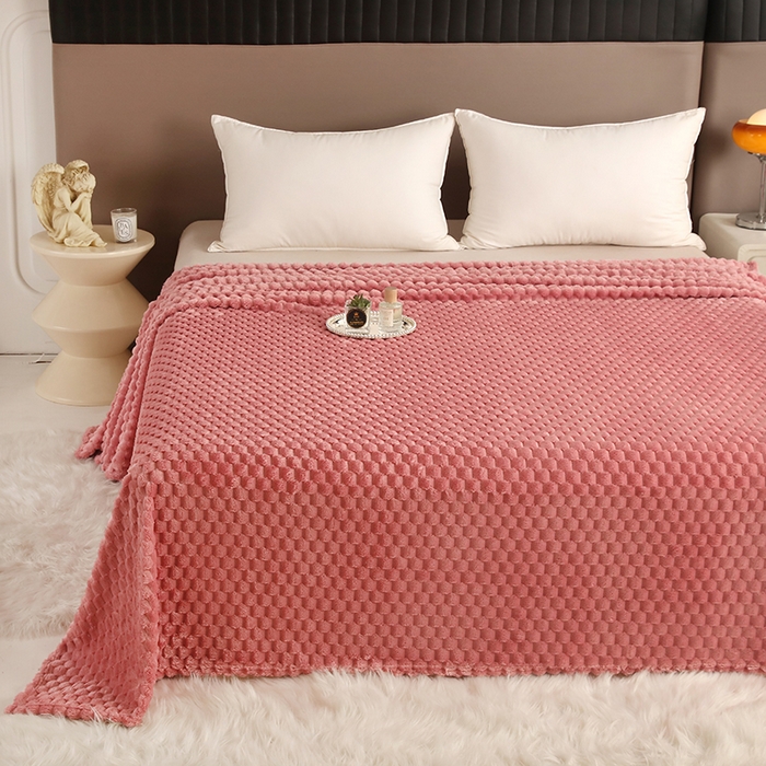 91家纺网 家纺一手货源 找家纺 新丽佳家纺 2023新款法莱绒立体提花毛毯休闲毯办公午睡毯小毯子 豆沙色