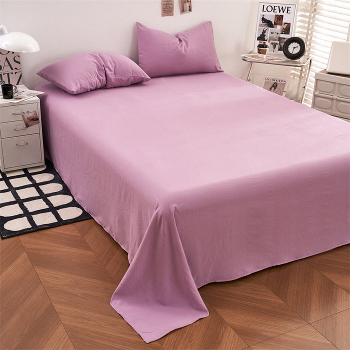 91家纺网 家纺一手货源 找家纺 卡迪熊家纺 2024新款ins风超柔褶皱亲肤磨毛水洗m四件套纯色系列 芋泥紫