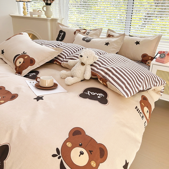 91家纺网 家纺一手货源 找家纺 2025新款直播爆款高克重植物羊绒四件套 布朗小熊