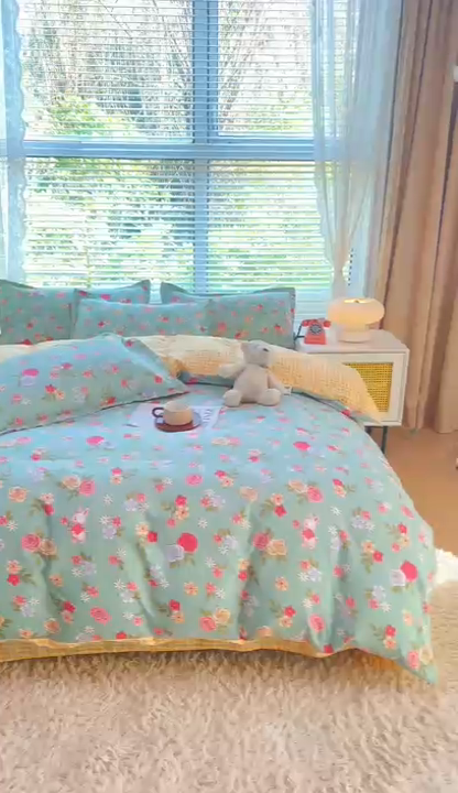 91家纺网 家纺一手货源 找家纺 2025新款直播爆款高克重植物羊绒四件套 花海