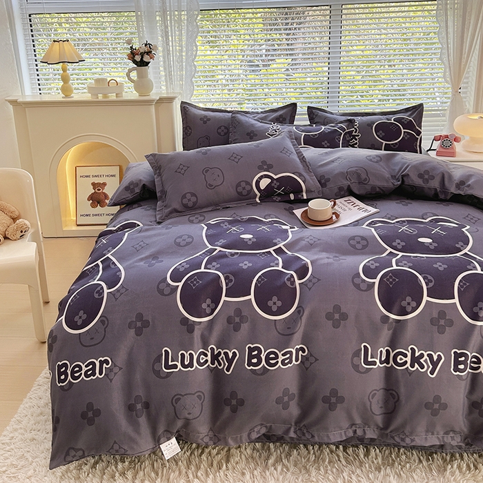 91家纺网 家纺一手货源 找家纺 2025新款直播爆款高克重植物羊绒四件套 幸运熊-灰