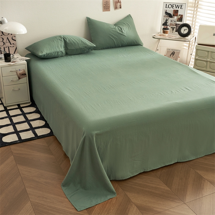 91家纺网 家纺一手货源 找家纺 卡迪熊家纺 2024新款ins风超柔褶皱亲肤磨毛水洗m四件套纯色系列 清新绿