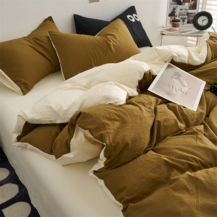 91家纺网 家纺一手货源 找家纺 卡迪熊家纺 2024新款ins风超柔褶皱亲肤磨毛水洗m四件套双拼系列 玛瑙芝士