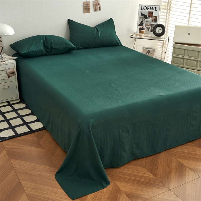 91家纺网 家纺一手货源 找家纺 卡迪熊家纺 2024新款ins风超柔褶皱亲肤磨毛水洗m四件套纯色系列 宝石绿