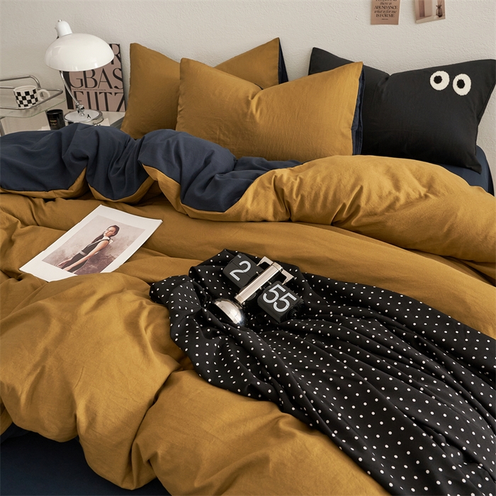 91家纺网 家纺一手货源 找家纺 卡迪熊家纺 2024新款ins风超柔褶皱亲肤磨毛水洗m四件套双拼系列 玛瑙洛克