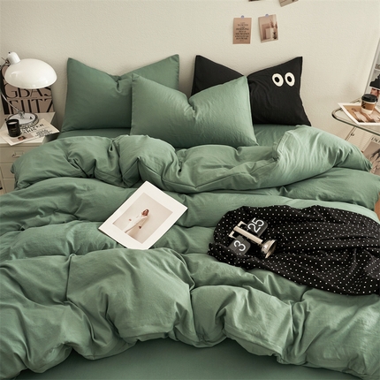 卡迪熊家纺 2024新款ins风超柔褶皱亲肤磨毛水洗m四件套纯色系列 清新绿