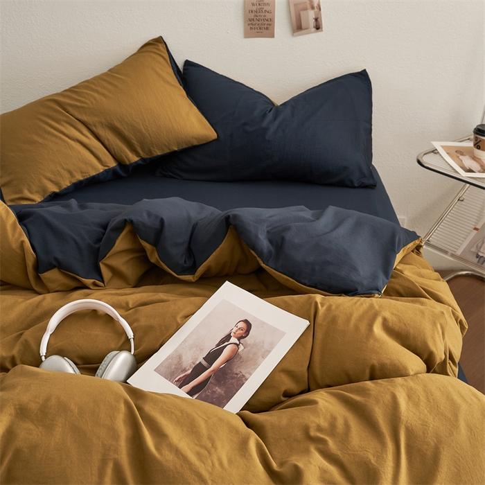 91家纺网 家纺一手货源 找家纺 卡迪熊家纺 2024新款ins风超柔褶皱亲肤磨毛水洗m四件套双拼系列 玛瑙洛克